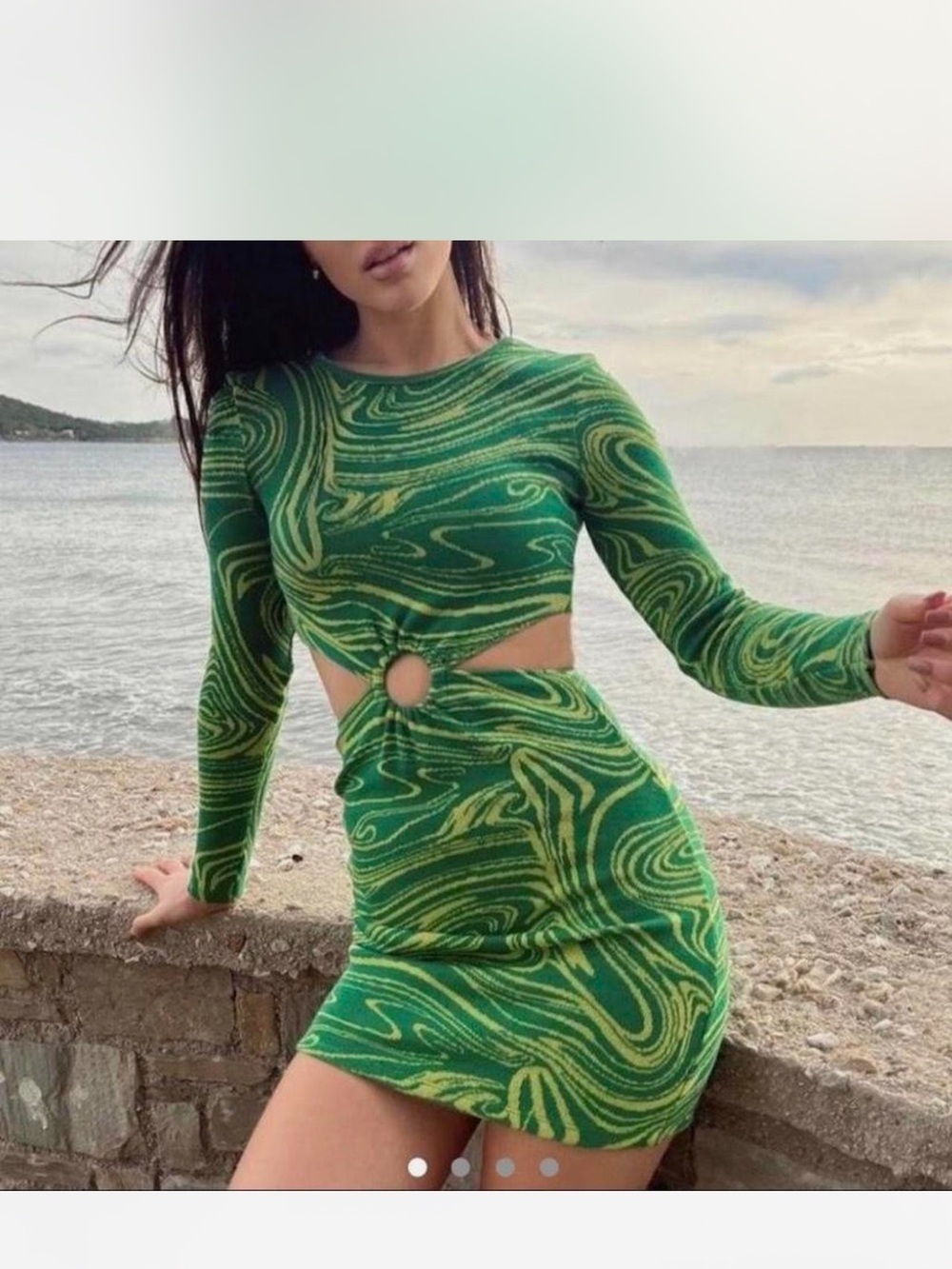 Zara Green & Lime Swirl Cutout Mini Dress